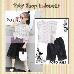 setelan anak import murah setelan korea pink black and white  large